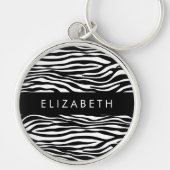 Zebraprint, strepen, zwart-wit, Jouw naam Sleutelhanger (Voorkant)