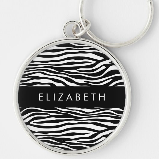 Zebraprint, strepen, zwart-wit, Jouw naam Sleutelhanger (Voorkant)