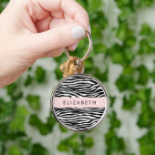 Zebraprint, strepen, zwart-wit, Jouw naam Sleutelhanger (Hand)