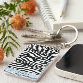 Zebraprint, strepen, zwart-wit, Jouw naam Sleutelhanger (Voorkant Rechts)