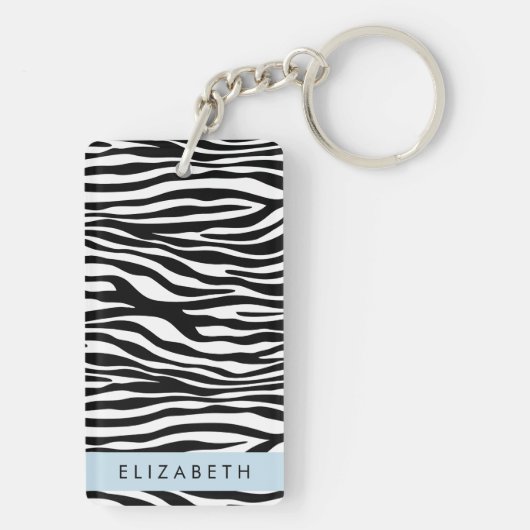 Zebraprint, strepen, zwart-wit, Jouw naam Sleutelhanger (achterkant)