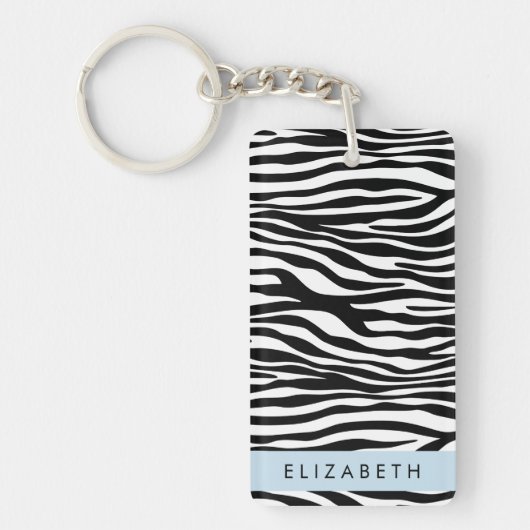 Zebraprint, strepen, zwart-wit, Jouw naam Sleutelhanger (Voorkant)