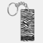 Zebraprint, strepen, zwart-wit, Jouw naam Sleutelhanger (Voorkant Links)
