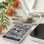 Zebraprint, strepen, zwart-wit, Jouw naam Sleutelhanger (Voorkant Rechts)