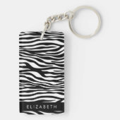Zebraprint, strepen, zwart-wit, Jouw naam Sleutelhanger (achterkant)