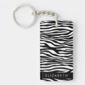 Zebraprint, strepen, zwart-wit, Jouw naam Sleutelhanger (Voorkant)