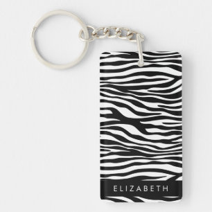 Zebraprint, strepen, zwart-wit, Jouw naam Sleutelhanger