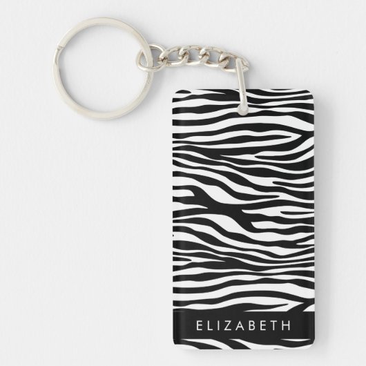 Zebraprint, strepen, zwart-wit, Jouw naam Sleutelhanger (Voorkant)