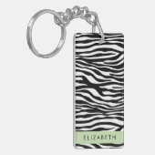 Zebraprint, strepen, zwart-wit, Jouw naam Sleutelhanger (Voorkant Links)