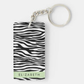 Zebraprint, strepen, zwart-wit, Jouw naam Sleutelhanger (achterkant)