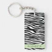 Zebraprint, strepen, zwart-wit, Jouw naam Sleutelhanger (Voorkant)