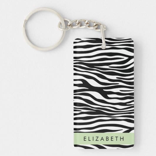 Zebraprint, strepen, zwart-wit, Jouw naam Sleutelhanger (Voorkant)