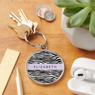 Zebraprint, strepen, zwart-wit, Jouw naam Sleutelhanger