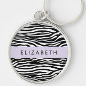 Zebraprint, strepen, zwart-wit, Jouw naam Sleutelhanger (Voorkant)