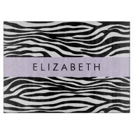 Zebraprint, strepen, zwart-wit, Jouw naam Snijplank