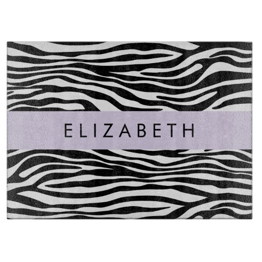 Zebraprint, strepen, zwart-wit, Jouw naam Snijplank (Voorkant)