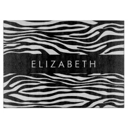 Zebraprint, strepen, zwart-wit, Jouw naam Snijplank