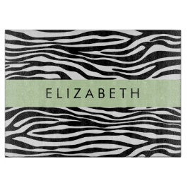 Zebraprint, strepen, zwart-wit, Jouw naam Snijplank