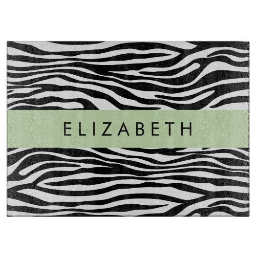 Zebraprint, strepen, zwart-wit, Jouw naam Snijplank (Voorkant)