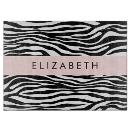 Zebraprint, strepen, zwart-wit, Jouw naam Snijplank