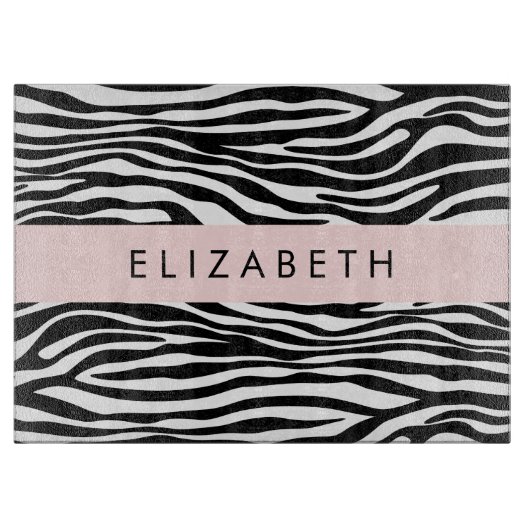 Zebraprint, strepen, zwart-wit, Jouw naam Snijplank (Voorkant)