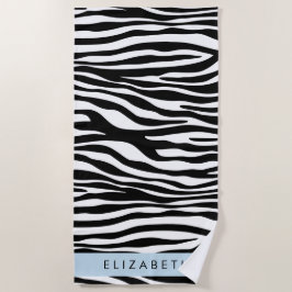 Zebraprint, strepen, zwart-wit, Jouw naam Strandlaken