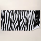 Zebraprint, strepen, zwart-wit, Jouw naam Strandlaken (Voorkant)