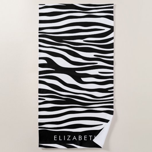 Zebraprint, strepen, zwart-wit, Jouw naam Strandlaken (Voorkant)