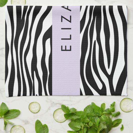 Zebraprint, strepen, zwart-wit, Jouw naam Theedoek (Gevouwen)