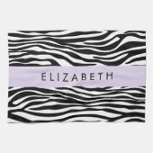 Zebraprint, strepen, zwart-wit, Jouw naam Theedoek (Horizontaal)