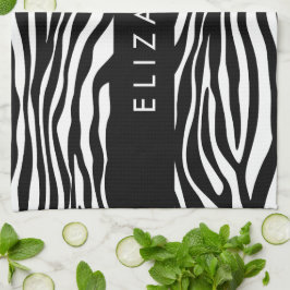 Zebraprint, strepen, zwart-wit, Jouw naam Theedoek