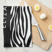Zebraprint, strepen, zwart-wit, Jouw naam Theedoek (Quarter Fold)