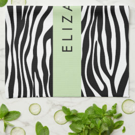 Zebraprint, strepen, zwart-wit, Jouw naam Theedoek