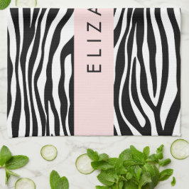 Zebraprint, strepen, zwart-wit, Jouw naam Theedoek