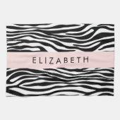 Zebraprint, strepen, zwart-wit, Jouw naam Theedoek (Horizontaal)