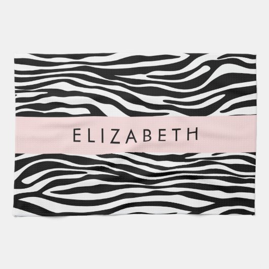 Zebraprint, strepen, zwart-wit, Jouw naam Theedoek (Horizontaal)