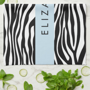 Zebraprint, strepen, zwart-wit, Jouw naam Theedoek