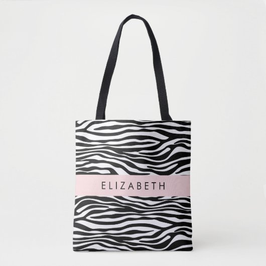 Zebraprint, strepen, zwart-wit, Jouw naam Tote Bag (Voorkant)
