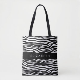 Zebraprint, strepen, zwart-wit, Jouw naam Tote Bag