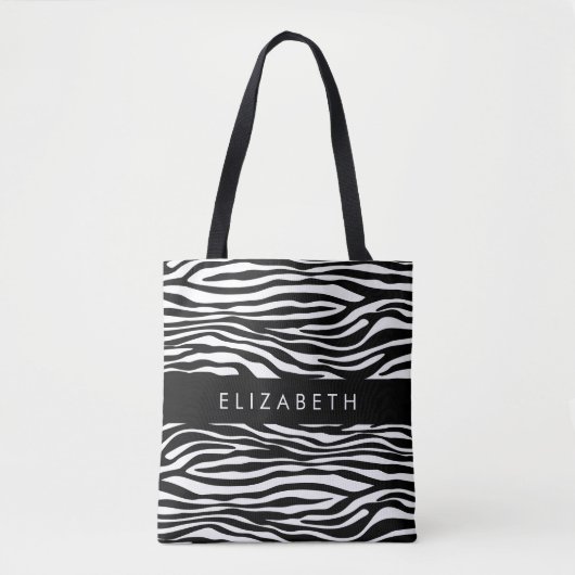 Zebraprint, strepen, zwart-wit, Jouw naam Tote Bag (Voorkant)