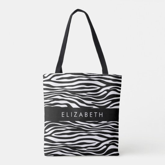 Zebraprint, strepen, zwart-wit, Jouw naam Tote Bag (Achterkant)