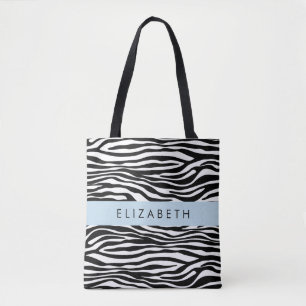 Zebraprint, strepen, zwart-wit, Jouw naam Tote Bag