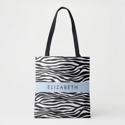 Zebraprint, strepen, zwart-wit, Jouw naam Tote Bag (Voorkant)