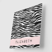 Zebraprint, strepen, zwart-wit, Jouw naam Vierkante Klok (Hoek)