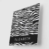 Zebraprint, strepen, zwart-wit, Jouw naam Vierkante Klok (Hoek)