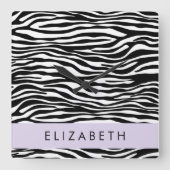 Zebraprint, strepen, zwart-wit, Jouw naam Vierkante Klok (Voorkant)