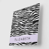 Zebraprint, strepen, zwart-wit, Jouw naam Vierkante Klok (Hoek)