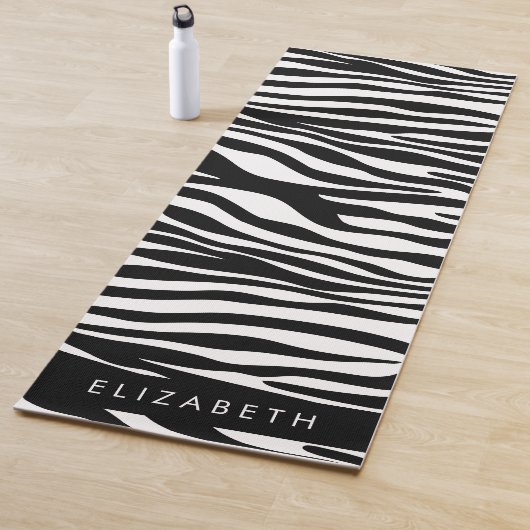 Zebraprint, strepen, zwart-wit, Jouw naam Yogamat (In situ)