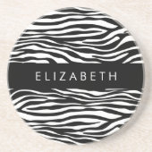Zebraprint, strepen, zwart-wit, Jouw naam Zandsteen Onderzetter (Voorkant)