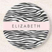Zebraprint, strepen, zwart-wit, Jouw naam Zandsteen Onderzetter (Voorkant)